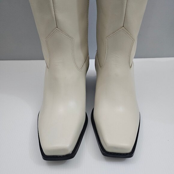 Vince Camuto Sangeti Knee High Boot Women 9 WIDE Ivory Cream Leather Block Heel - Picture 7 of 15